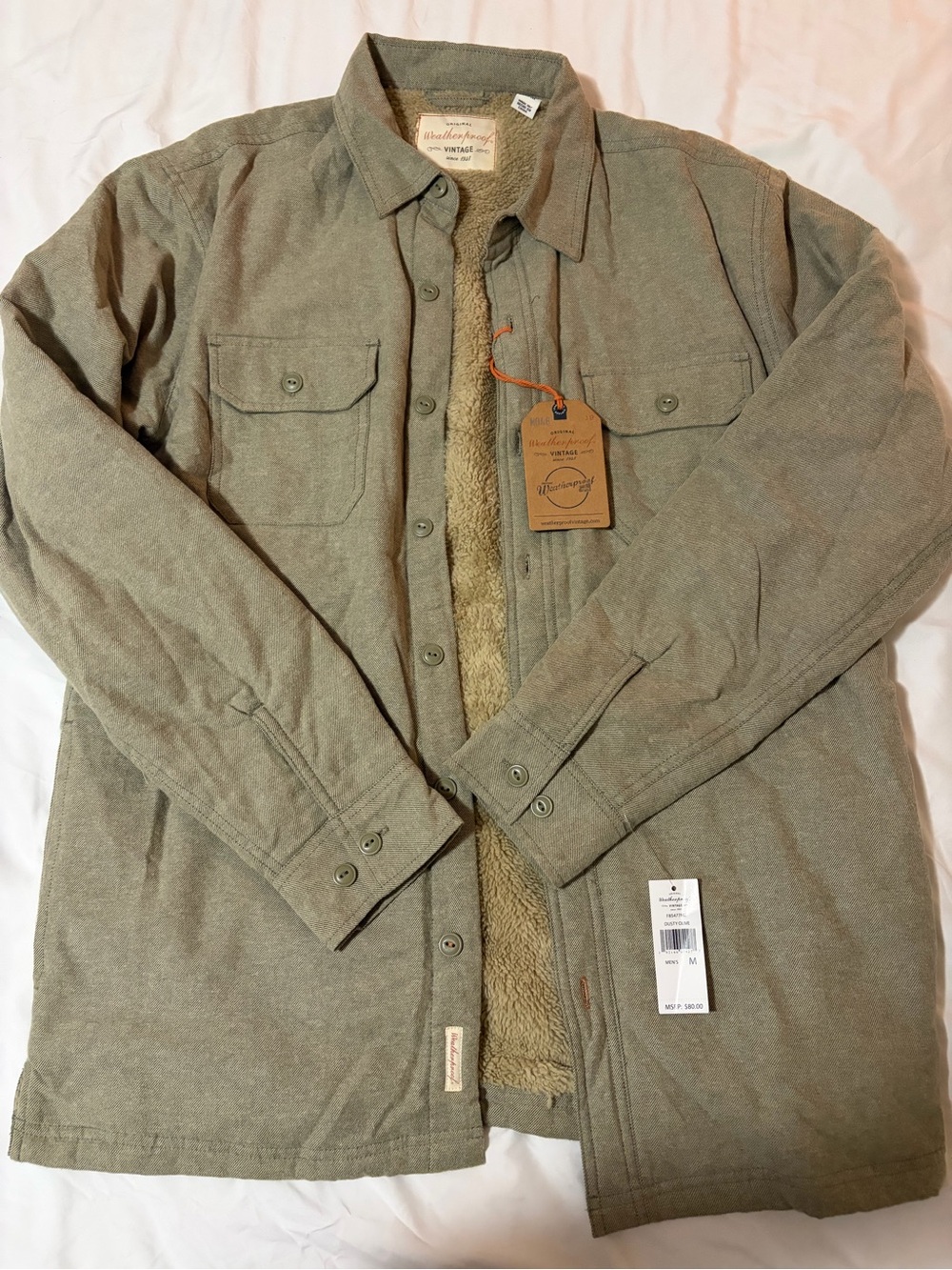 Weatherproof Men's Olive Green Sherpa-Lined Shacket